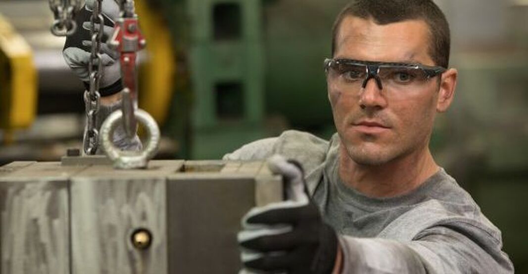 Employee wearing safety glasses